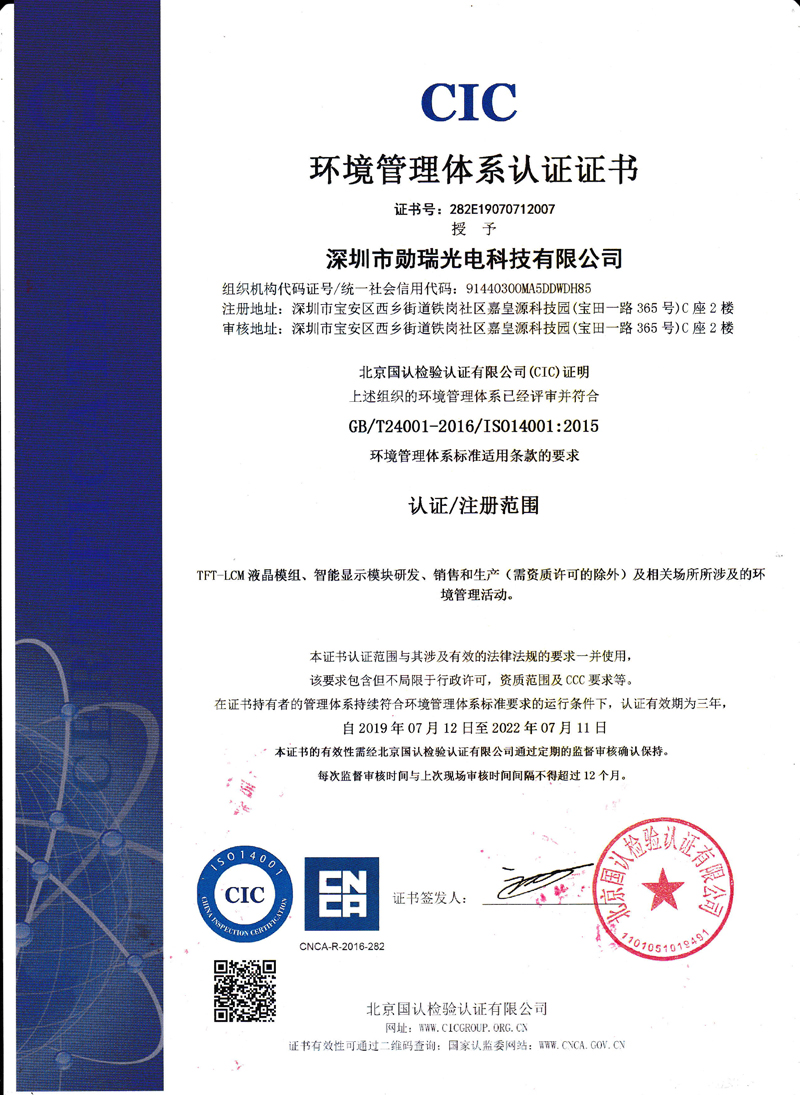 Quality system certificate